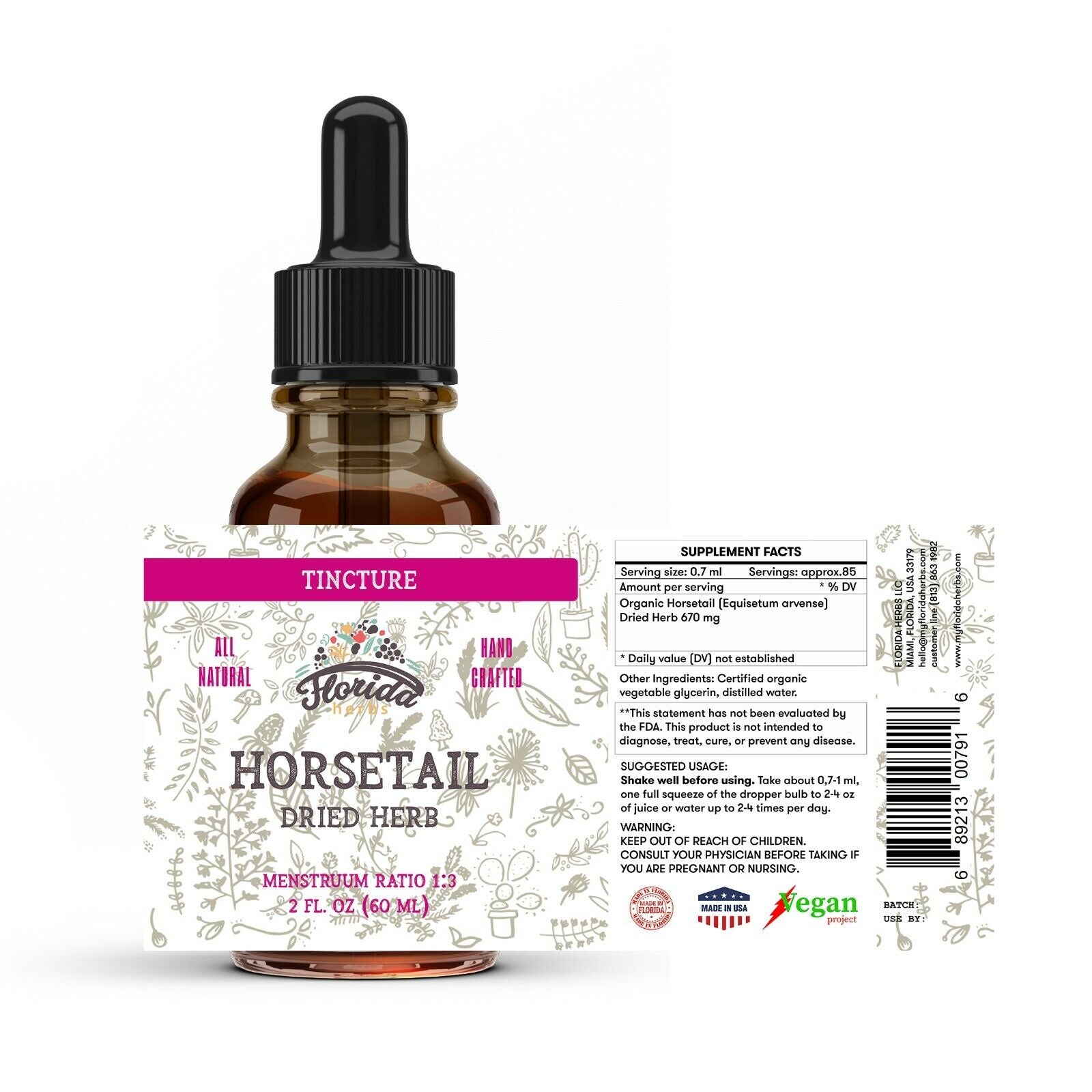 Horsetail Tincture, Organic Horsetail Extract Drops Equisetum Arvense Dried Herb