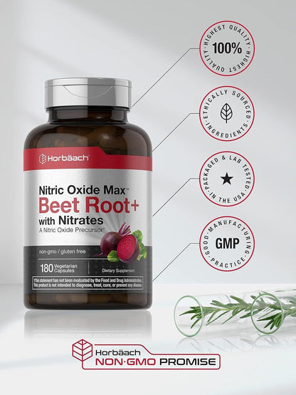 Nitric Oxide Beet Root Capsules | with Nitrates | 180 Count | Nitric Oxide Precu