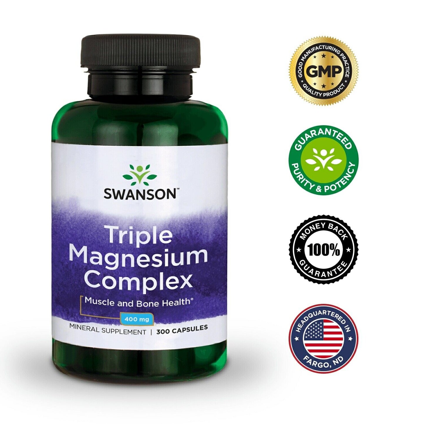 Swanson Triple Magnesium Complex Capsules, 400 Mg, 300 Count