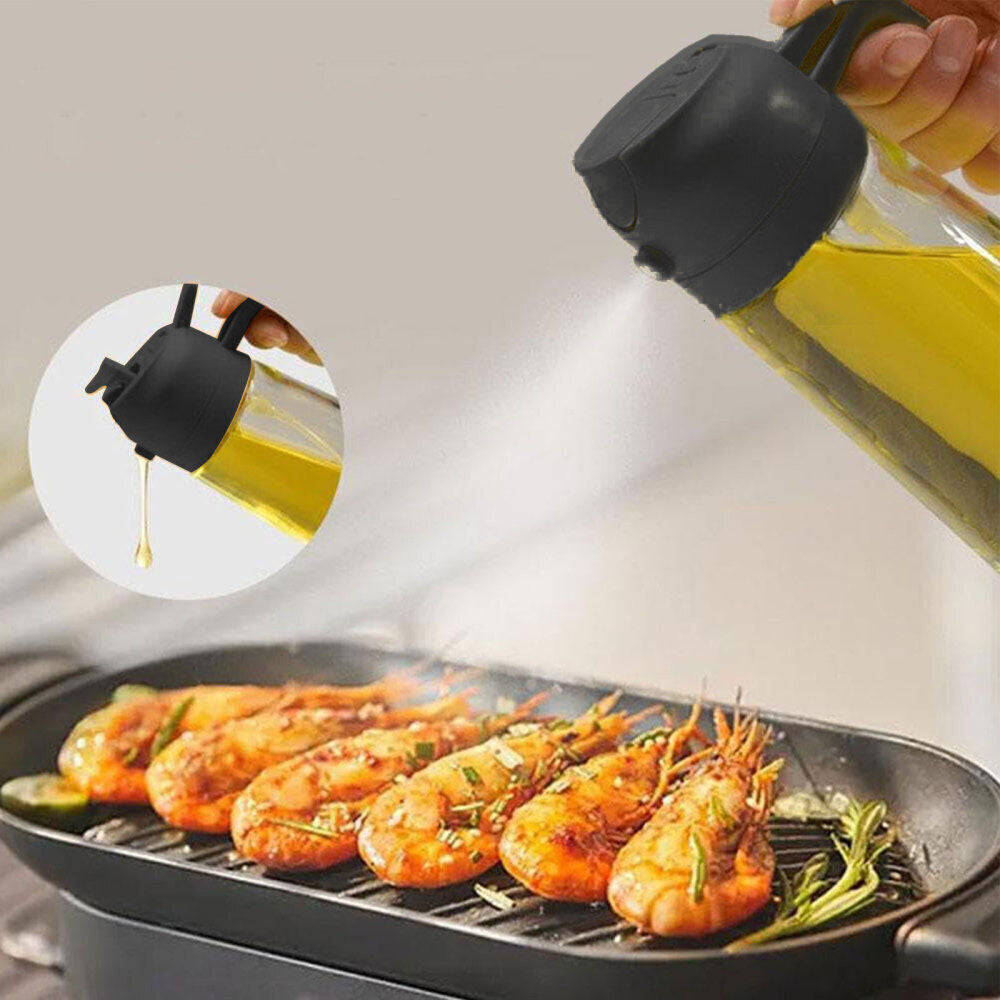 16Oz Olive Oil Dispenser Bottle 2 in 1 Sprayer Pourer Glass for Kitchen Cooking