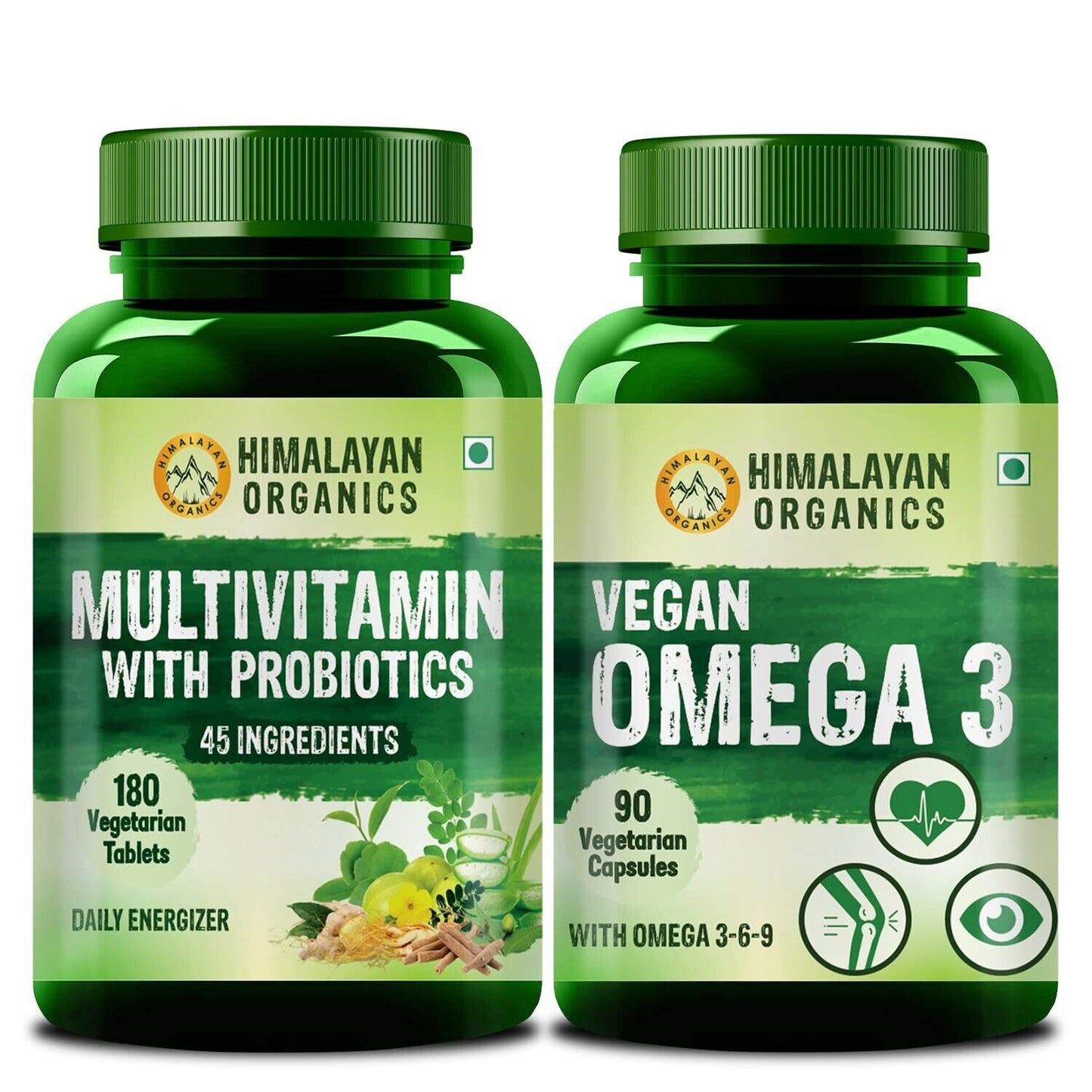 Combo Organic Multivitamin Probiotics Omega 3& 180 Tablets 90 Capsules Set of 2