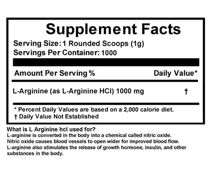 L-Arginine HCL Powder 100%Pure 2.2Lb (1000 Grams) by Fcnutri