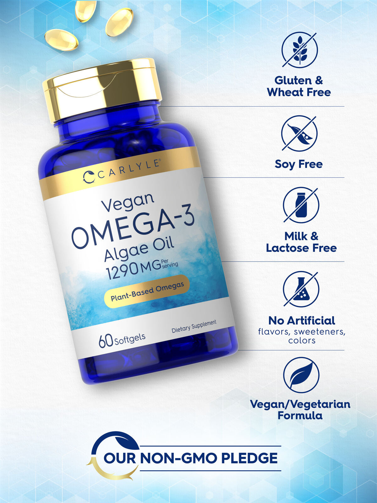 Omega 3 Supplement Vegan | 60 Softgels | from Algae Oil | by Carlyle