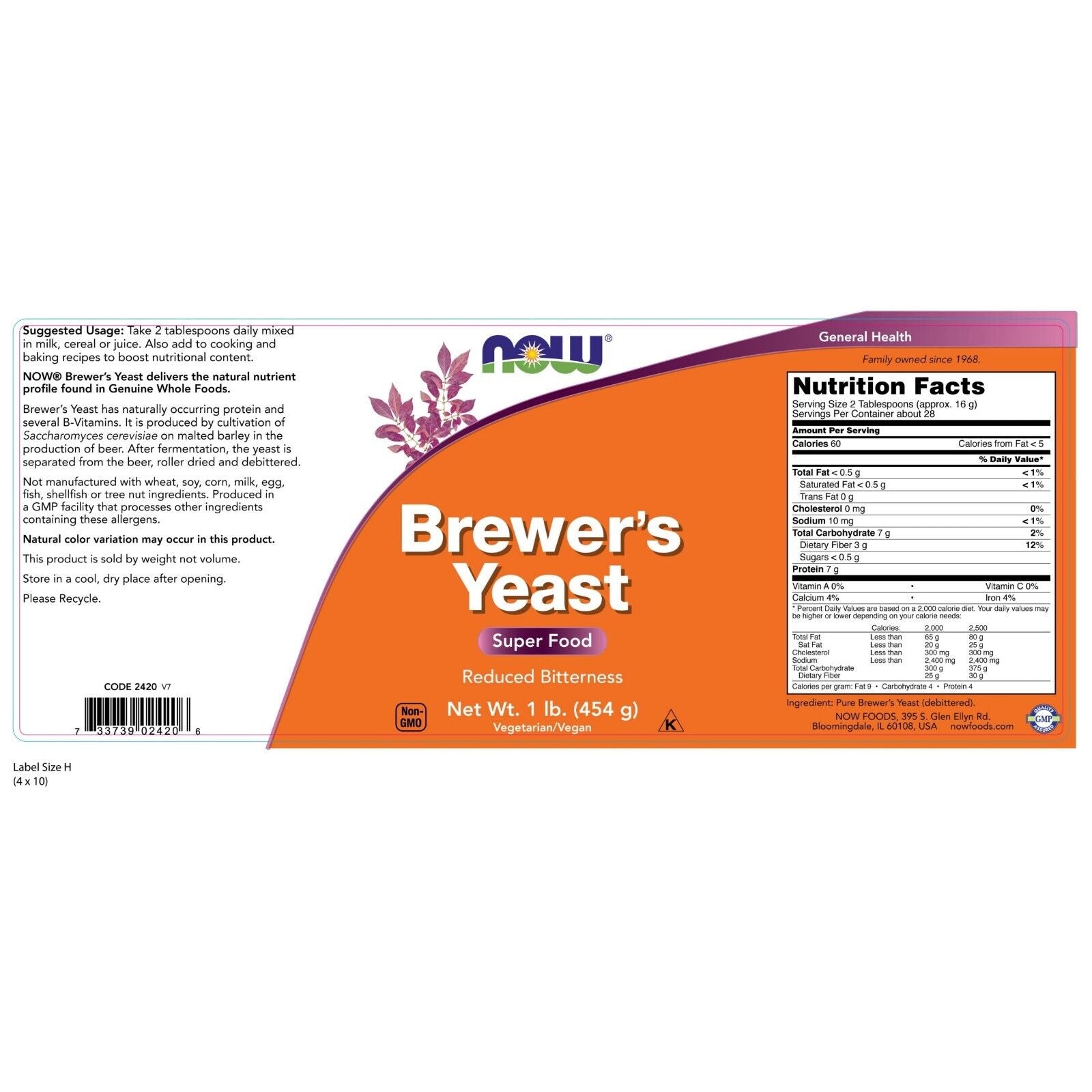 Levadura De Cerveza En Polvo De NOW Foods, 1 Lb.