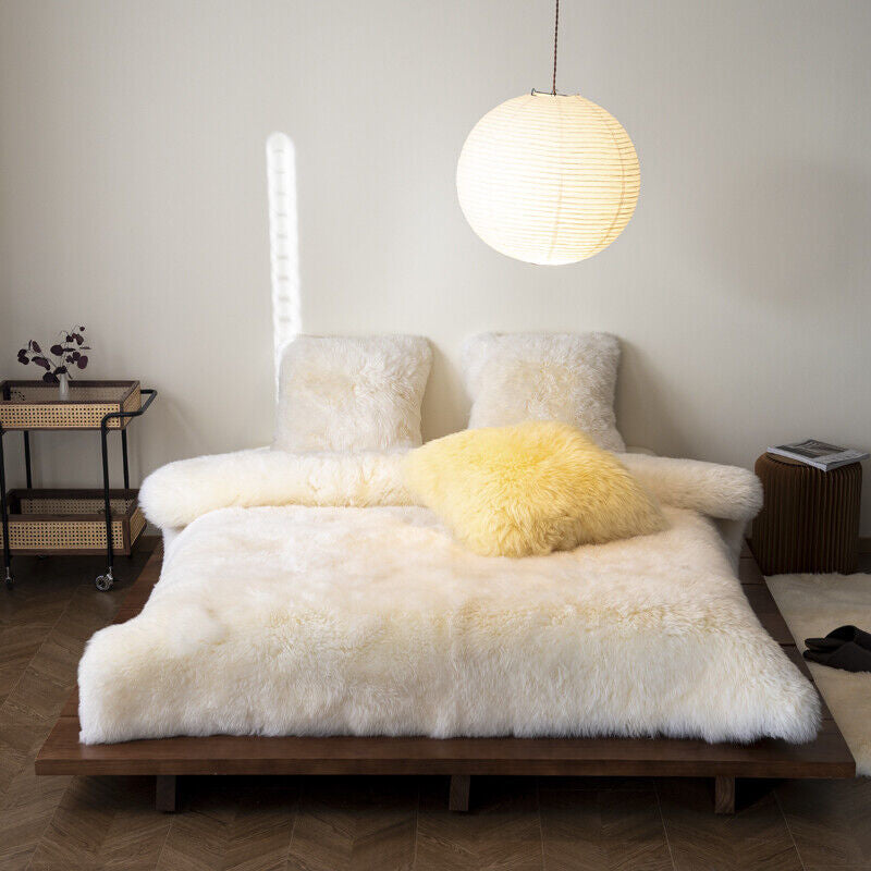 100% Pure Sheepskin Bed Cover Warm Australian Wool Blanket