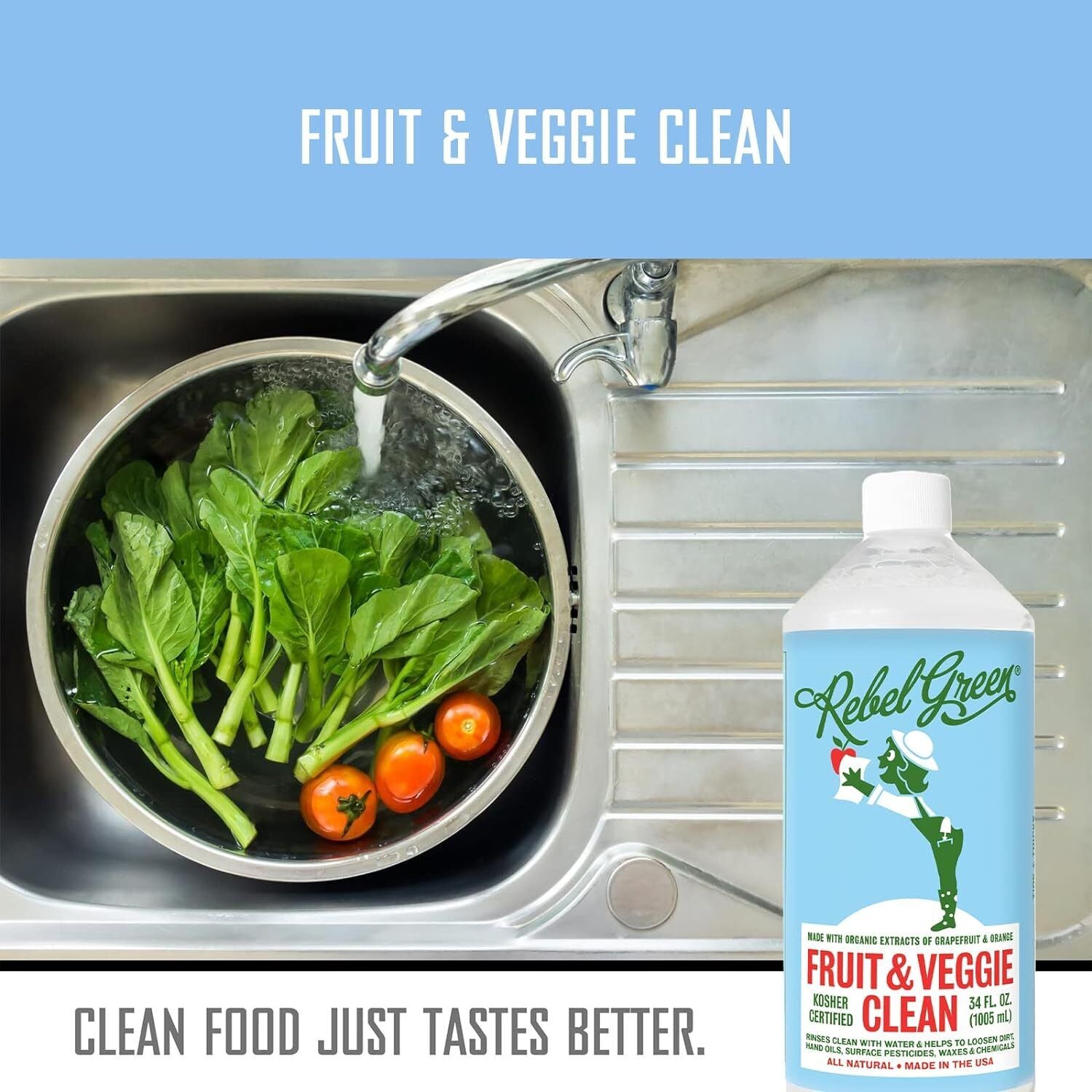 Rebel Green Fruit & Veggie Wash - Natural Produce Wash - Plant-Based Vegetable W