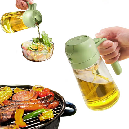 16Oz Olive Oil Dispenser Bottle 2 in 1 Sprayer Pourer Glass for Kitchen Cooking