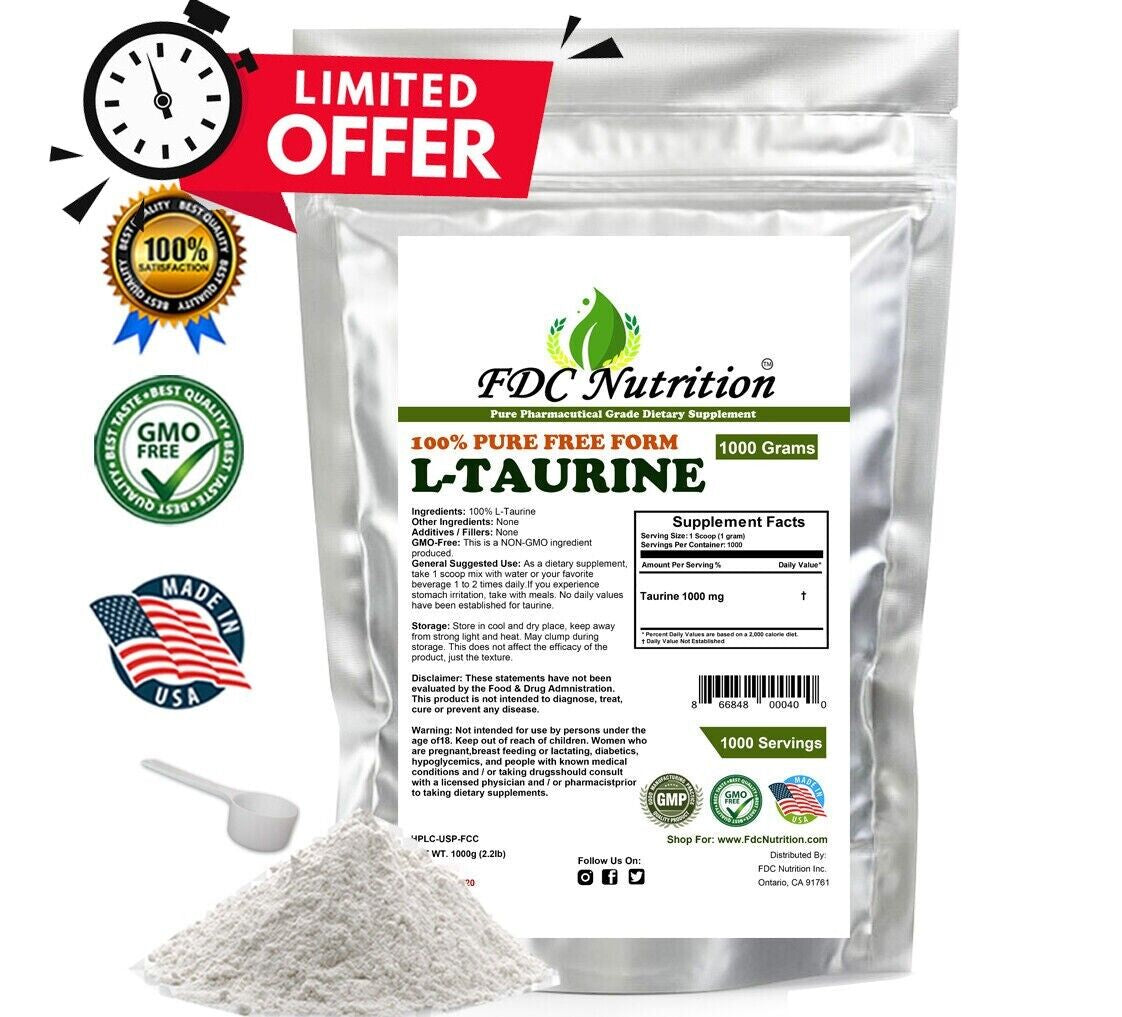 100% PURE L-TAURINE FREE-FORM AMINO ACID PURE POWDER 2.2Lb (1000G)