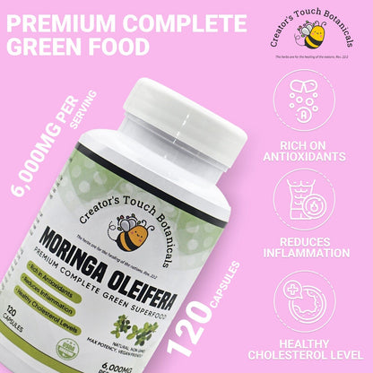 Moringa Organic, 120 Caps, 92 Nutrients & Minerals, Antioxidants. 6000Mg per Sev