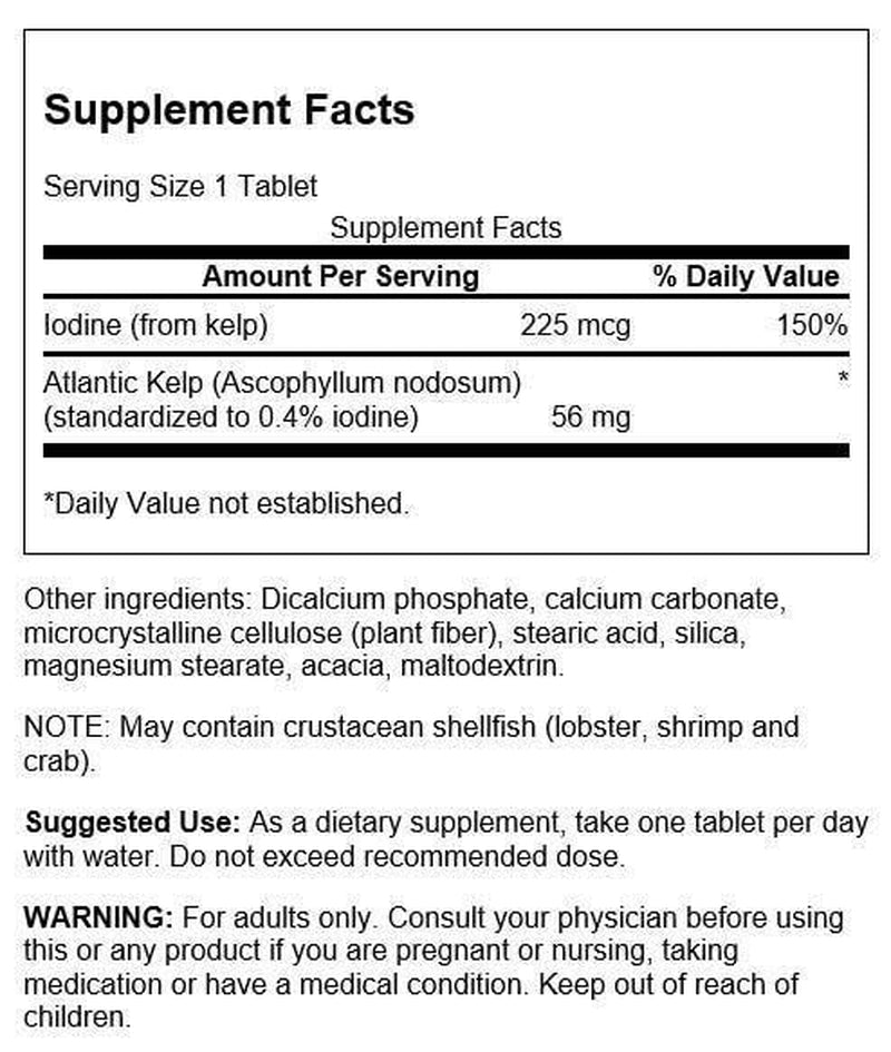 SWANSON Kelp 250 Tablets, 225Mcg, Source of Iodine