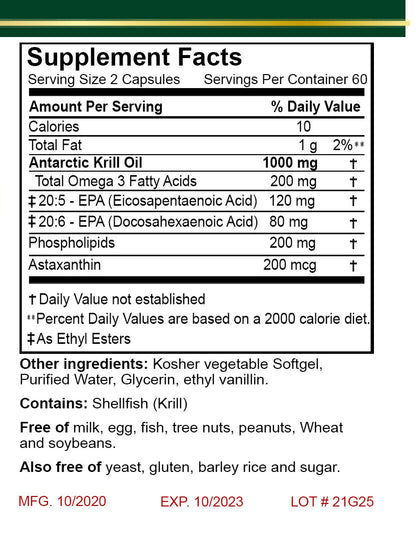 Krill Oil 1000Mg with Omega-3S EPA, DHA and Astaxanthin 120 Softgel