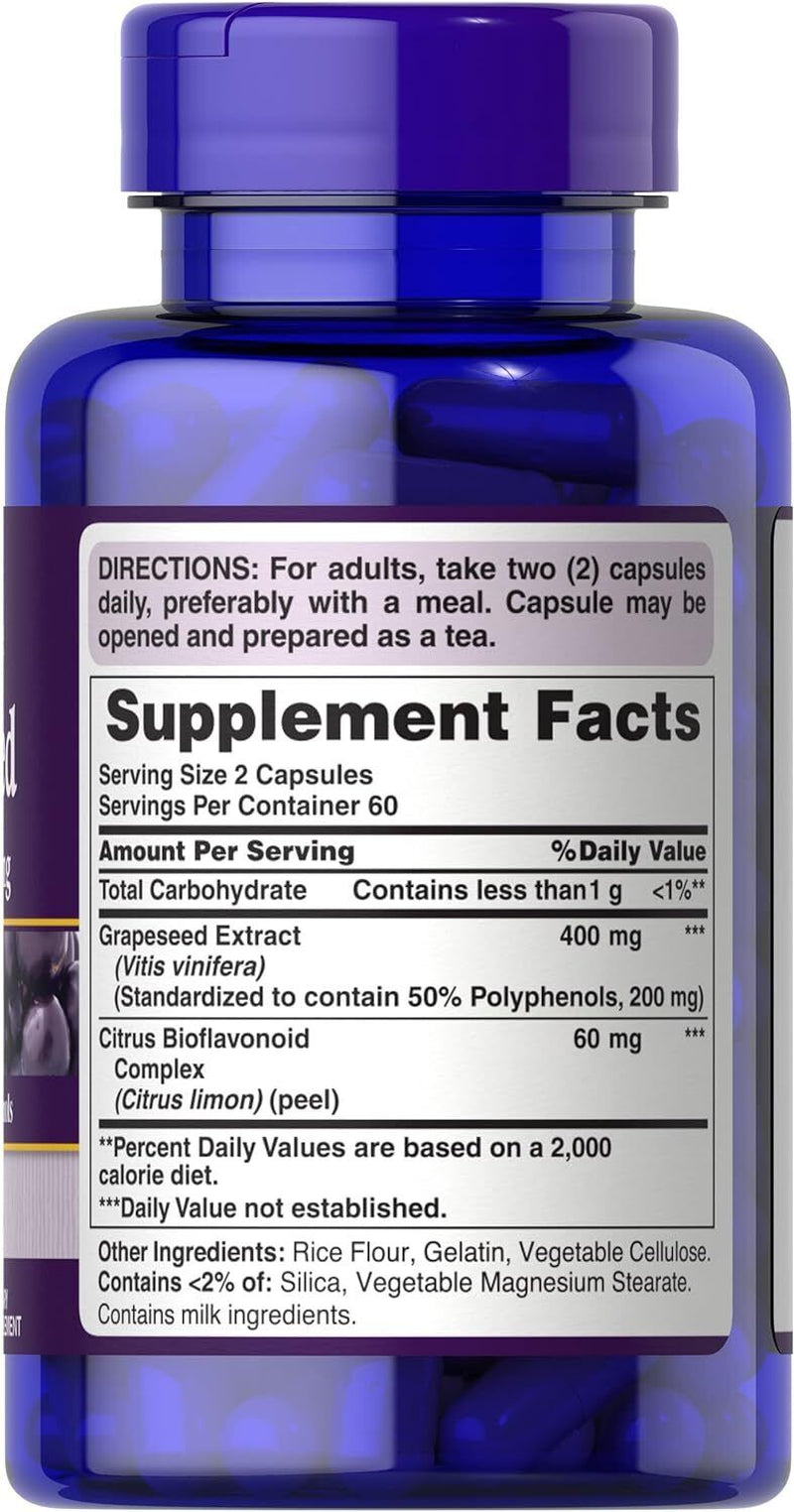 Puritans Pride Grapeseed Extract 200 Mg Capsules, 120 Count