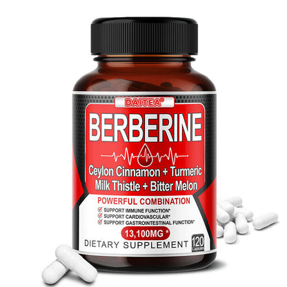 Premium Berberine HCL 600Mg plus Organic Ceylon Cinnamon - 30/60/120 Capsules