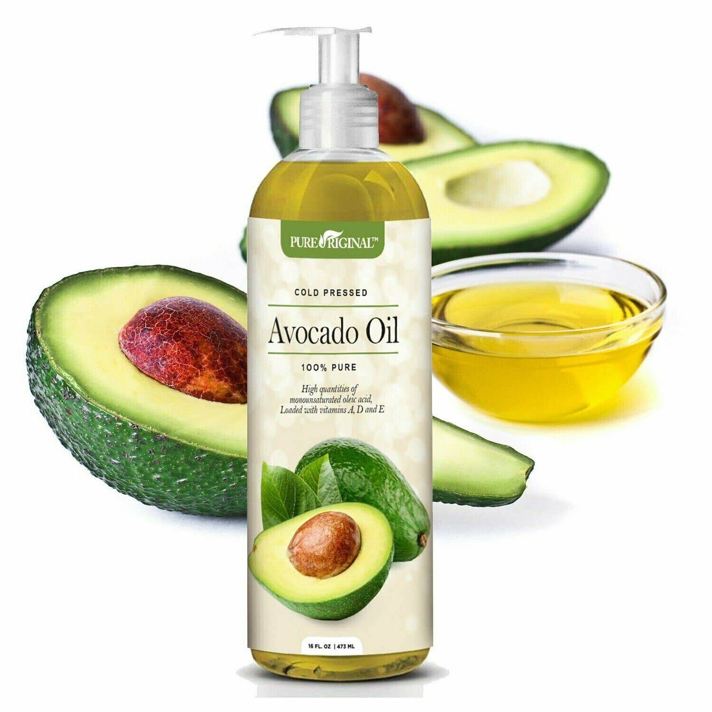 Pure Original 100% Pure Cold Pressed Avocado Oil, Moisturize and Soften 16 Fl Oz