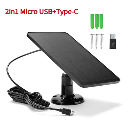 Solar Panel Eco Energy For Security Camera10W 5V 2In1 Micro Usb+Type-C