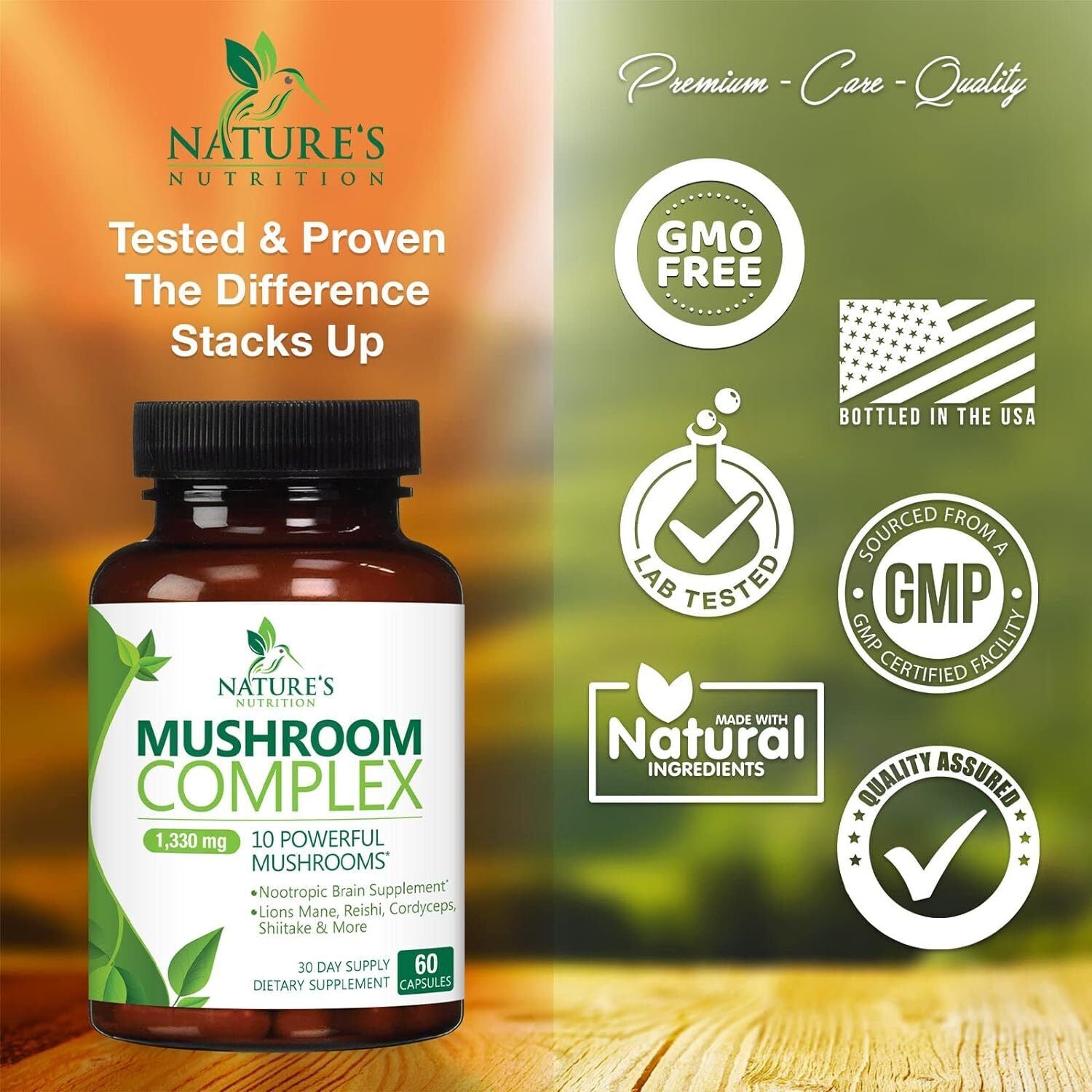 Mushroom Complex Supplement Capsules - 10 Mushrooms Lions Mane, Reishi, Chaga