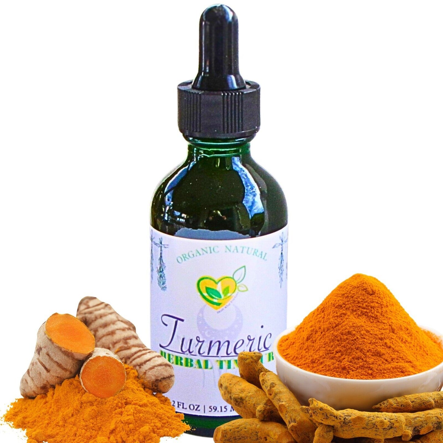 Turmeric Tincture Organic Liquid Herbal Drops Pain Digestive Heart Brain Aid 2Oz