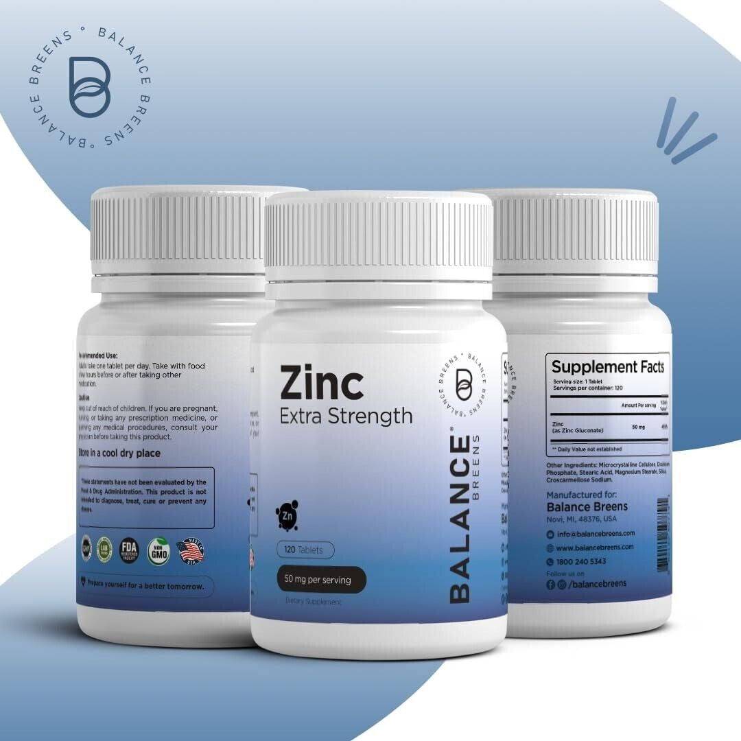 Zinc Extra Strength 50Mg 120 Vegan Non-Gmo Tablets