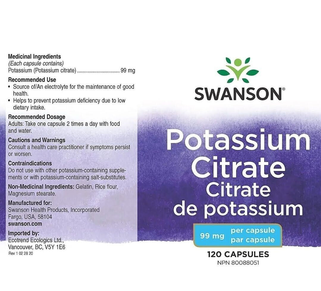 Swanson Potassium Citrate 99 Mg 2 X 120 Capsules