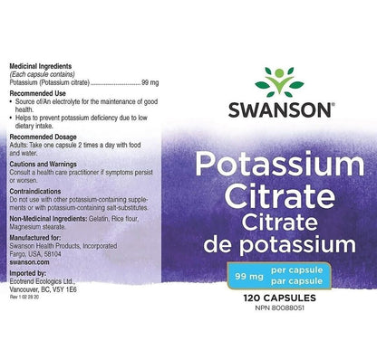 Swanson Potassium Citrate 99 Mg 2 X 120 Capsules