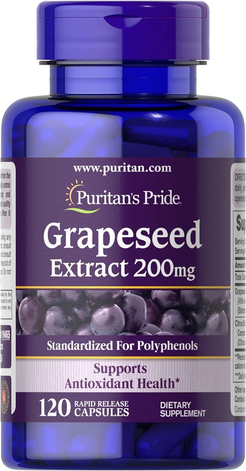 Puritans Pride Grapeseed Extract 200 Mg Capsules, 120 Count