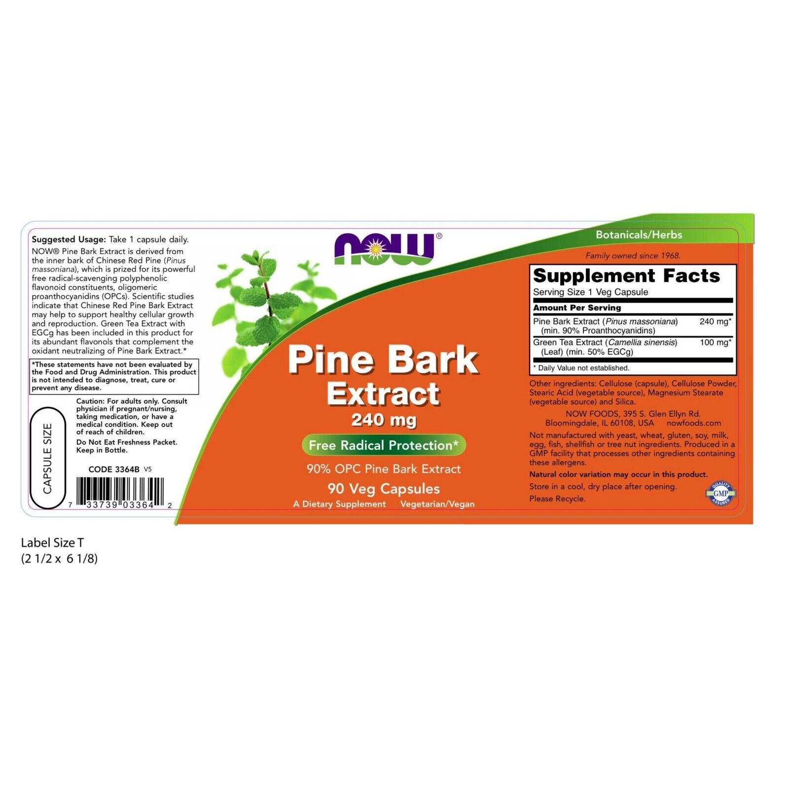 NOW Foods Pine Bark Extract, 240 Mg, 90 Veg Capsules