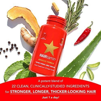 Hairtamin Vegan Hair Vitamins for Faster Growth | All Natural Biotin Capsules To