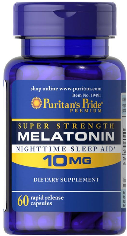 Super Strength Melatonin 10Mg Rapid Release Capsules, 60-Count