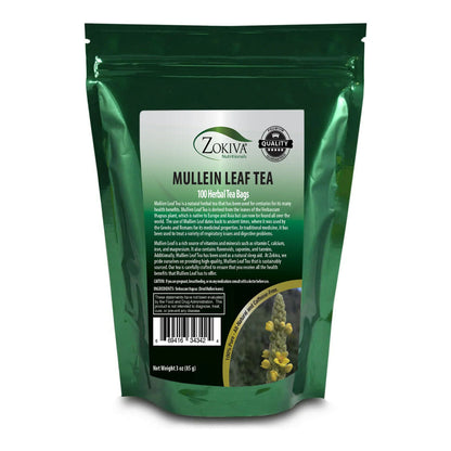 Mullein Leaf Tea Bags Mega Pack 100 Caffeine-Free Herbal Leaf Tea Bags by Zokiva