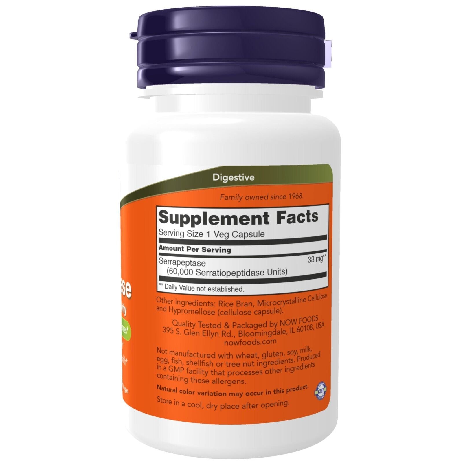 NOW Foods Serrapeptase 60,000 SU, 60 Veg Capsules