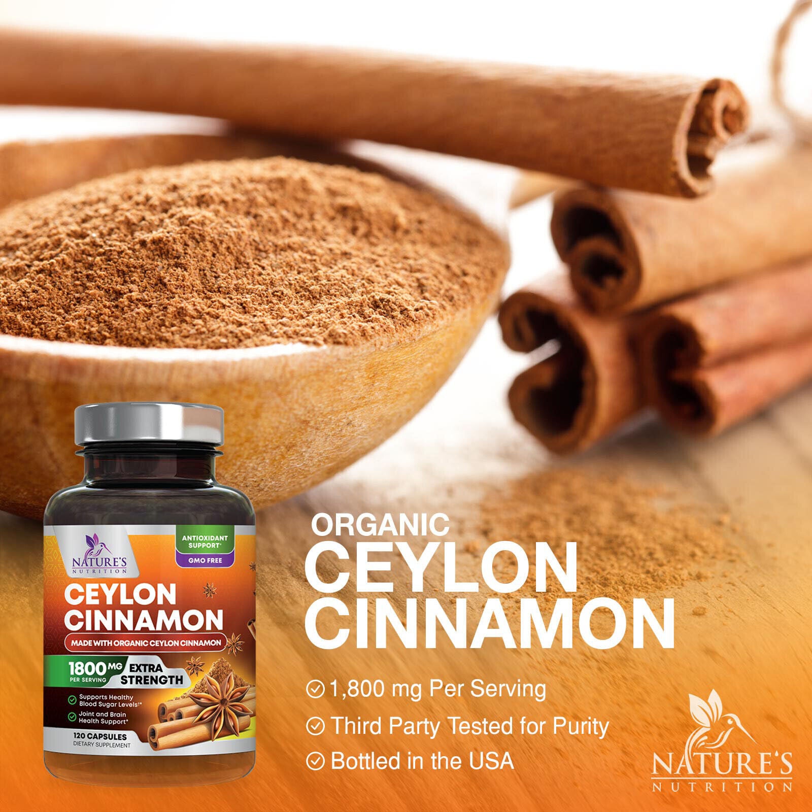 True Organic Ceylon Cinnamon Capsules 1800Mg Highest Potency Blood Sugar Support