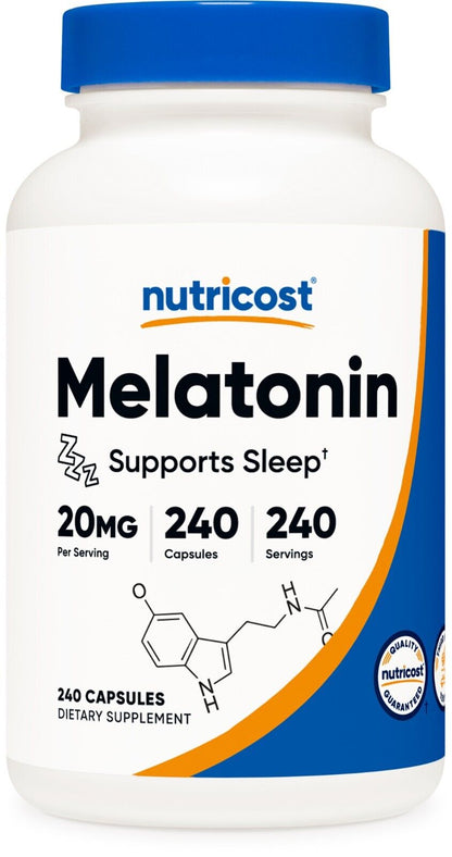 Melatonin 20Mg, 240 Capsules - 20Mg per Serving, Non-Gmo, Gluten Free Nutricost