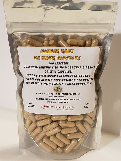 Ground Ginger Root Powder Capsules (300) - Made Fresh on Demand! ALL NATURAL!