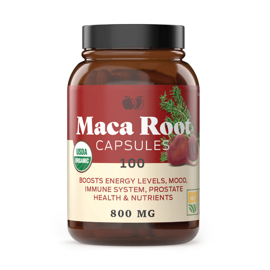 Organic Red Maca Root Capsules - 800Mg 100 Gelatinized Pills, Pure Red Raw Maca