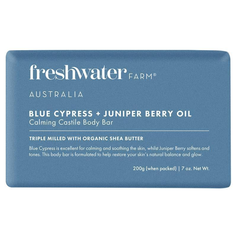 Freshwater Farm Australia Blue Cypress + Juniper Berry Oil Calming Body Bar 200G