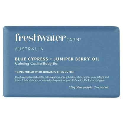 Freshwater Farm Australia Blue Cypress + Juniper Berry Oil Calming Body Bar 200G