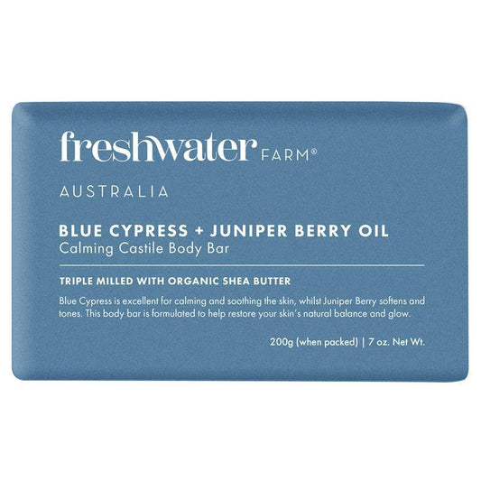 Freshwater Farm Australia Blue Cypress + Juniper Berry Oil Calming Body Bar 200G