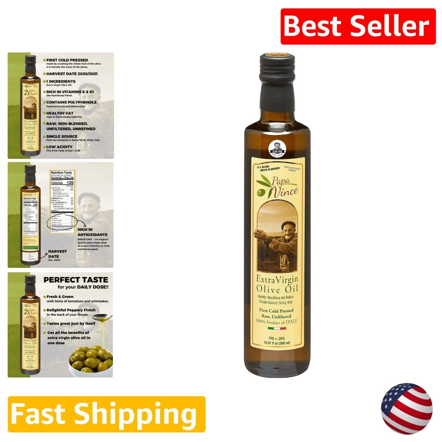 Extra Virgin Olive Oil - High Polyphenol Content, Fresh & Green, Sicily, Italy