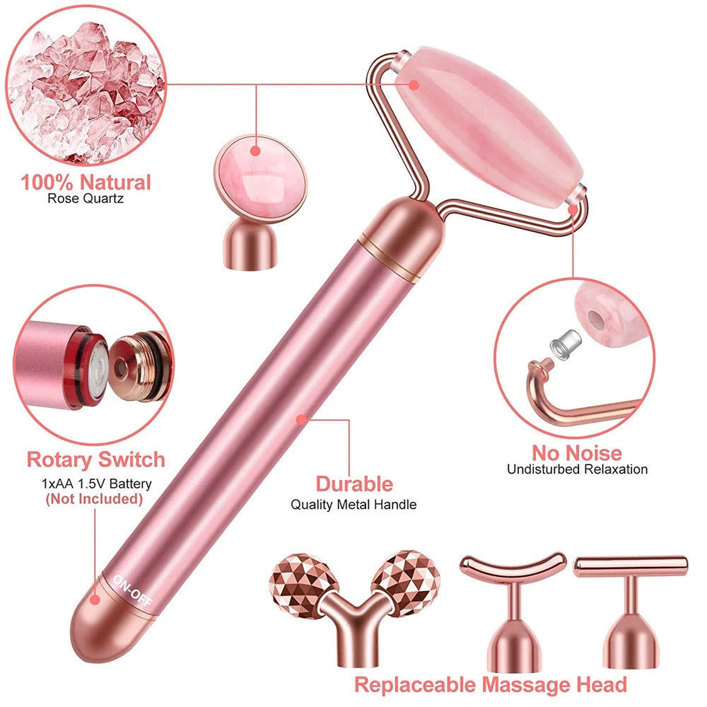 5-In-1 Beauty Bar Vibrating Electric Rose Quartz Roller