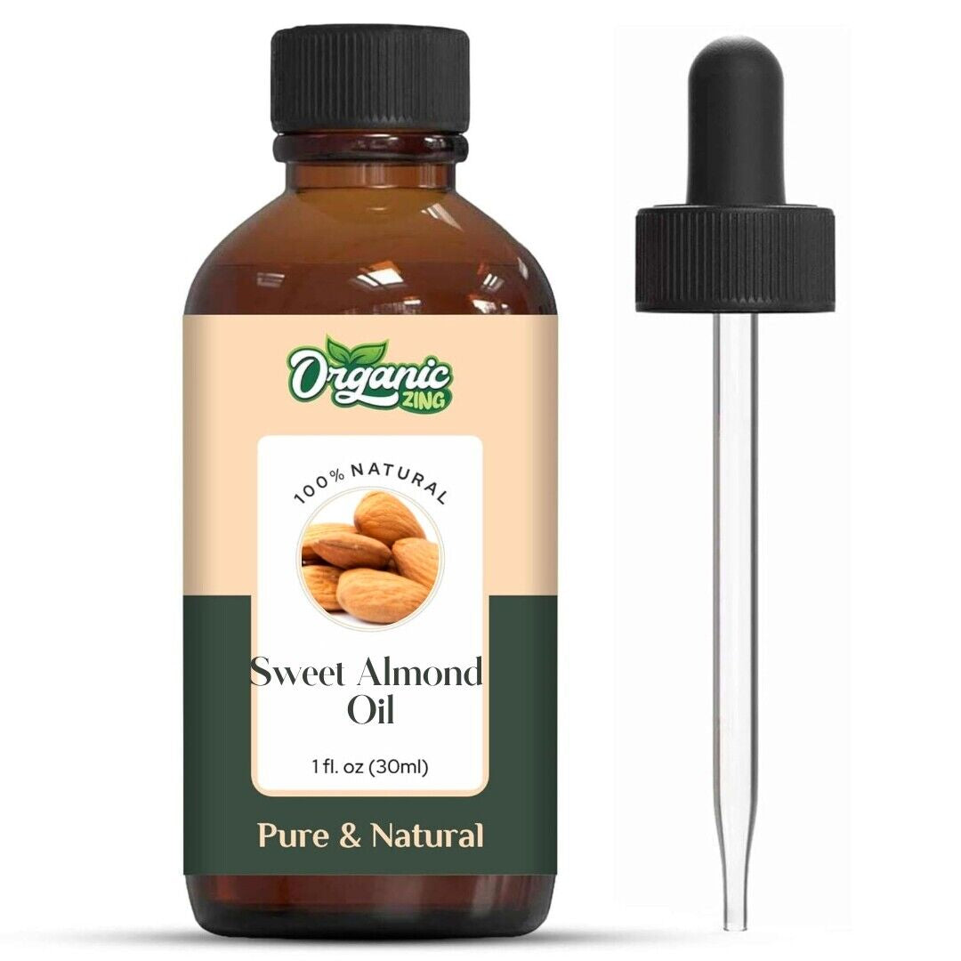 Organic Sweet Almond 100% Pure & Natural Carrier Oil - {30Ml/1.01 Fl Oz}.