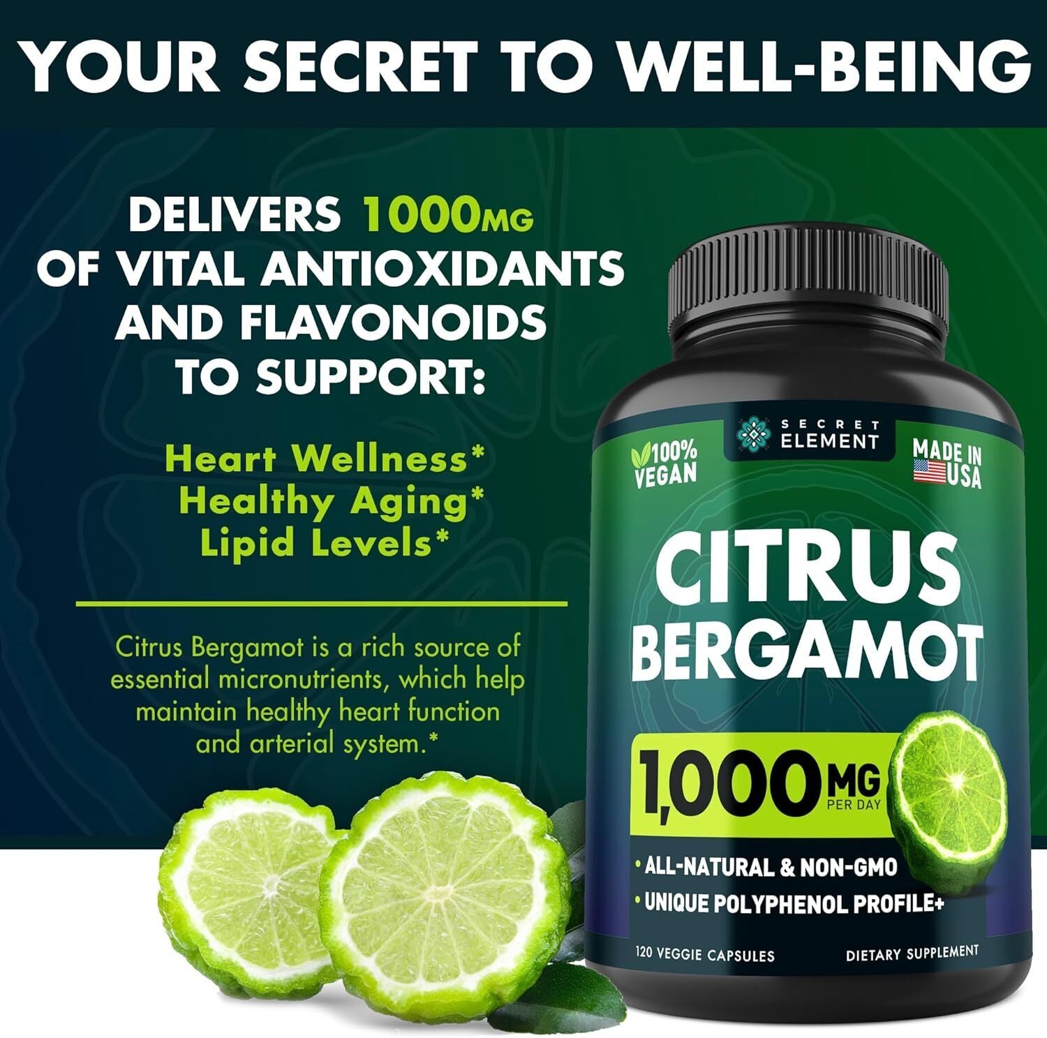 Citrus Bergamot Extract 1000Mg - Citrus Bergamot Supplement for Heart, Immune Sy