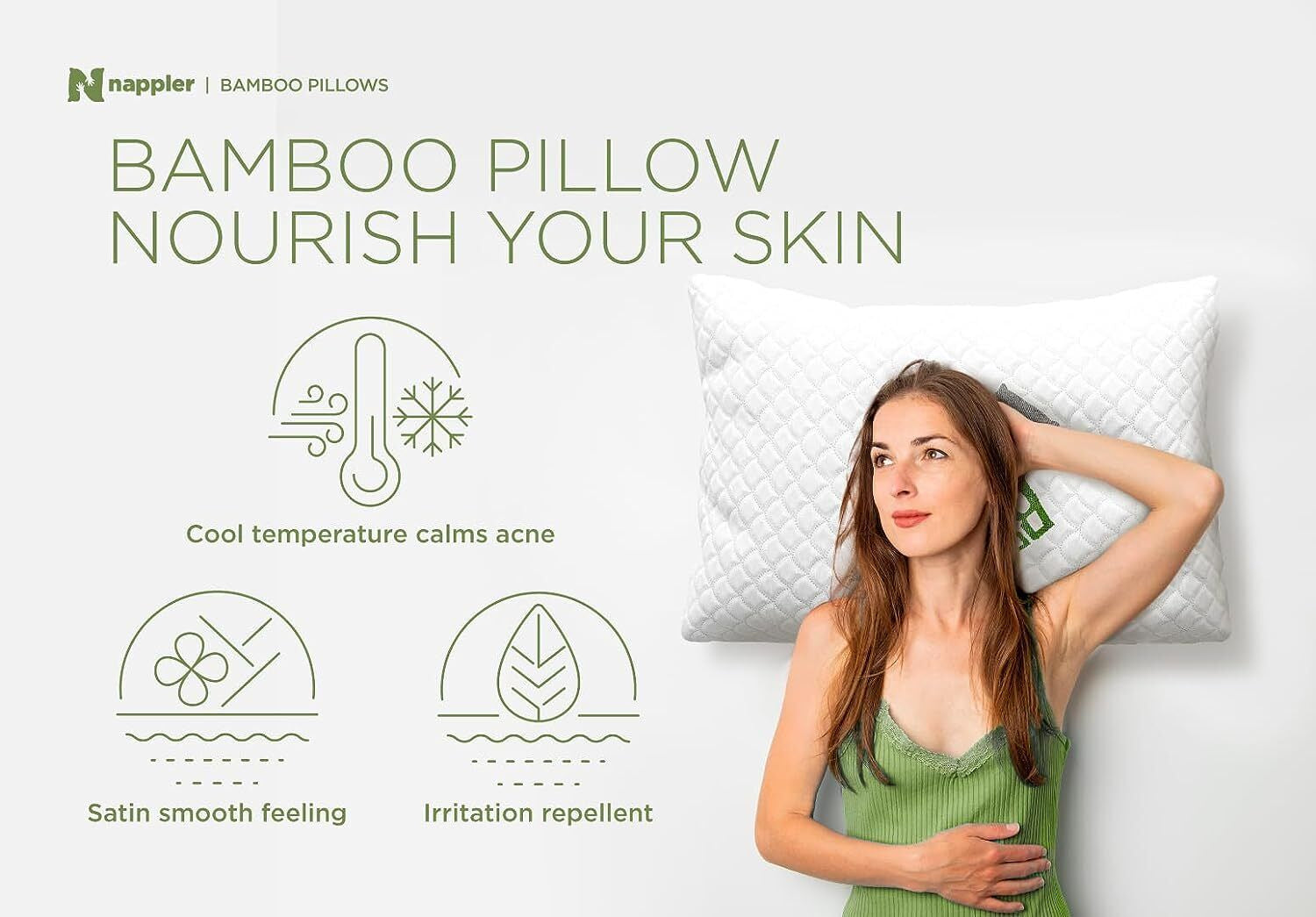 Nappler Bamboo Pillows Queen Size Premium Set of 2 - Supportive Breathable Adjus