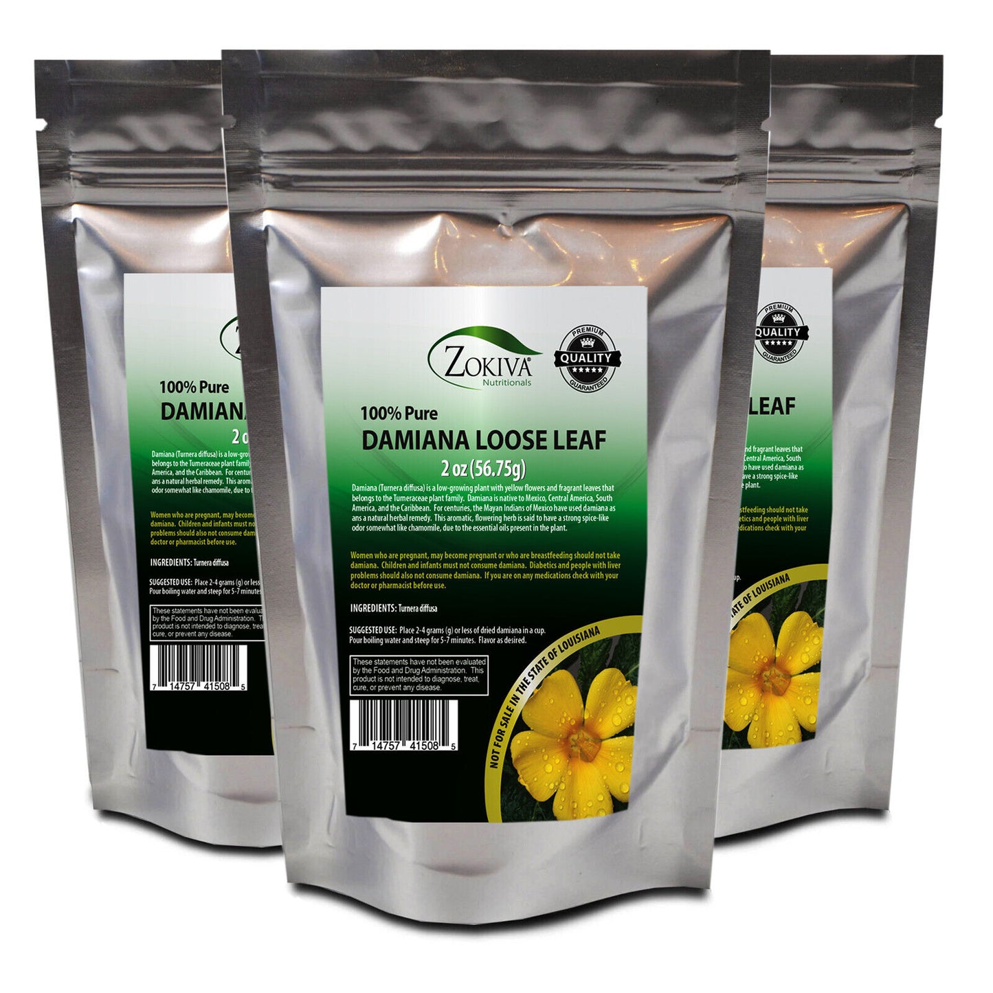 Damiana Tea Loose Leaf (x3-PACK) Cut & Sifted 100% Pure Herbal Tea Caffeine-Free