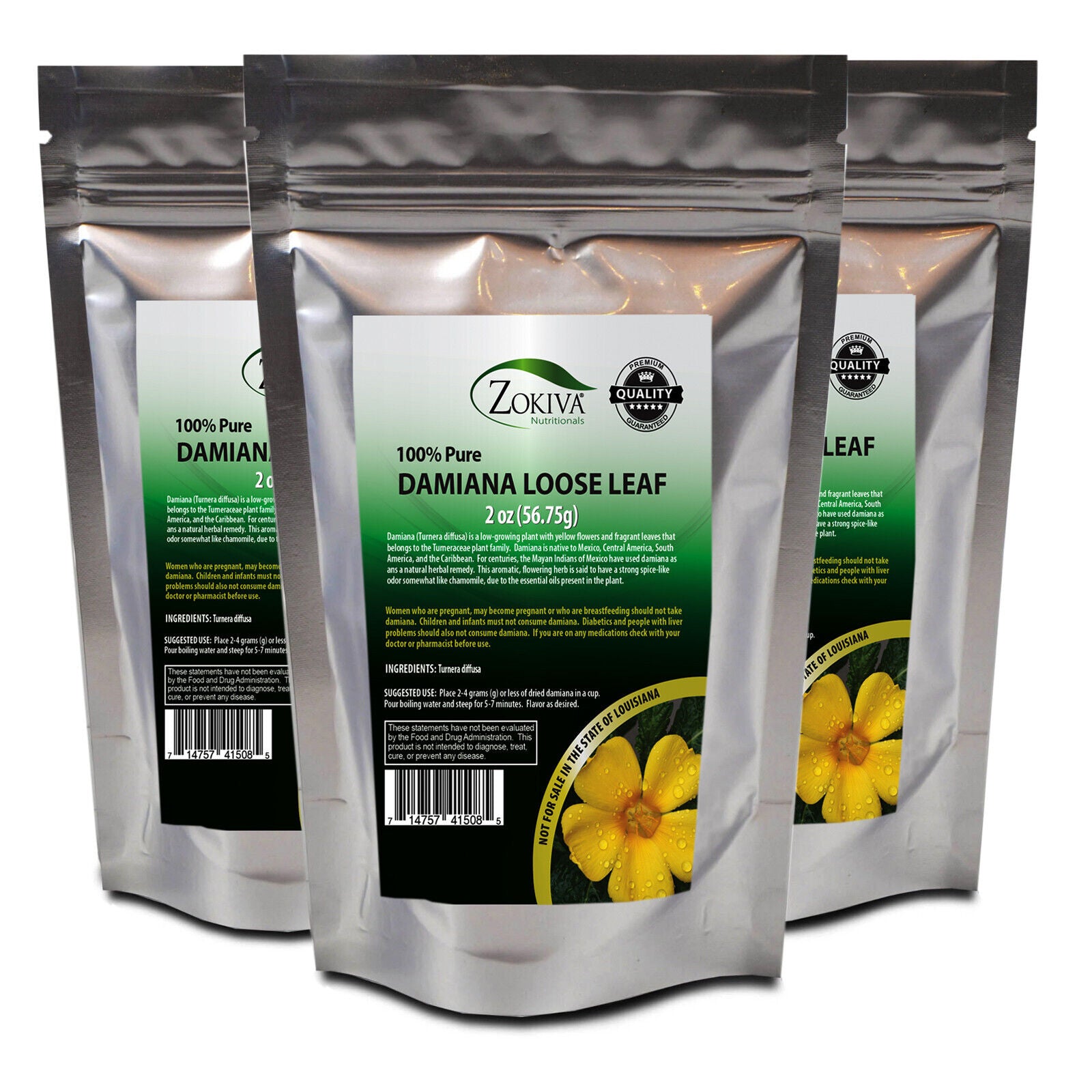 Damiana Tea Loose Leaf (x3-PACK) Cut & Sifted 100% Pure Herbal Tea Caffeine-Free