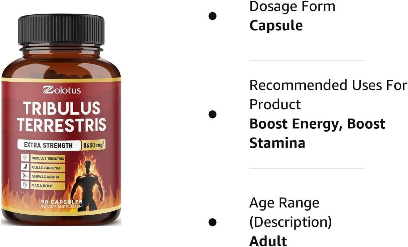 Zolotus Tribulus Terrestris, 8650Mg per Capsule, High Potency with Ashwagndha, P