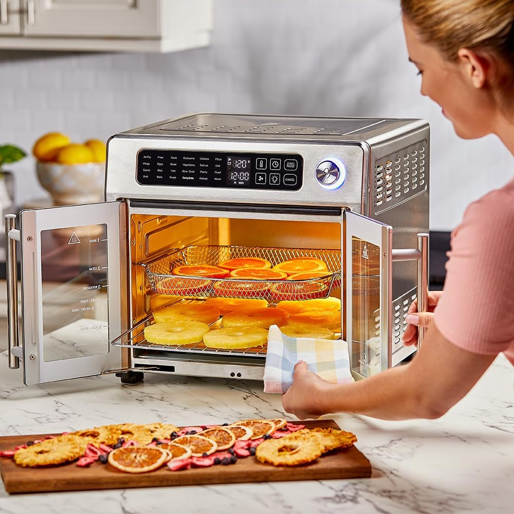 26 Qt Extra Large Air Fryer Convection Toaster Oven French Doors Stainless Steel