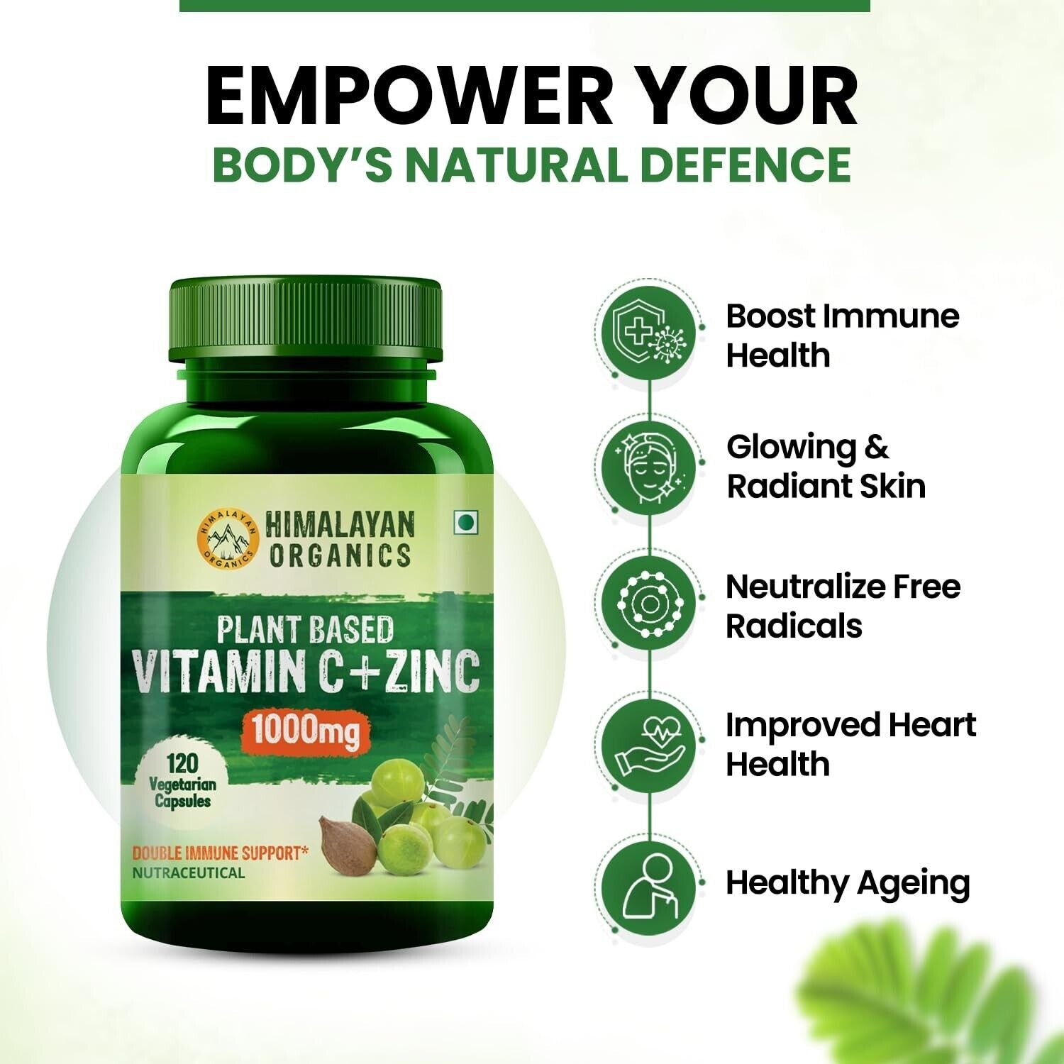 Plant Based Vitamin C with Zinc 120 Veg Capsules Vegetarian Capsules