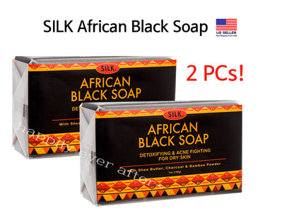 2 PC Silk African Black Soap for Face & Body, Detoxifying, Acne, Dry Skin Eczema