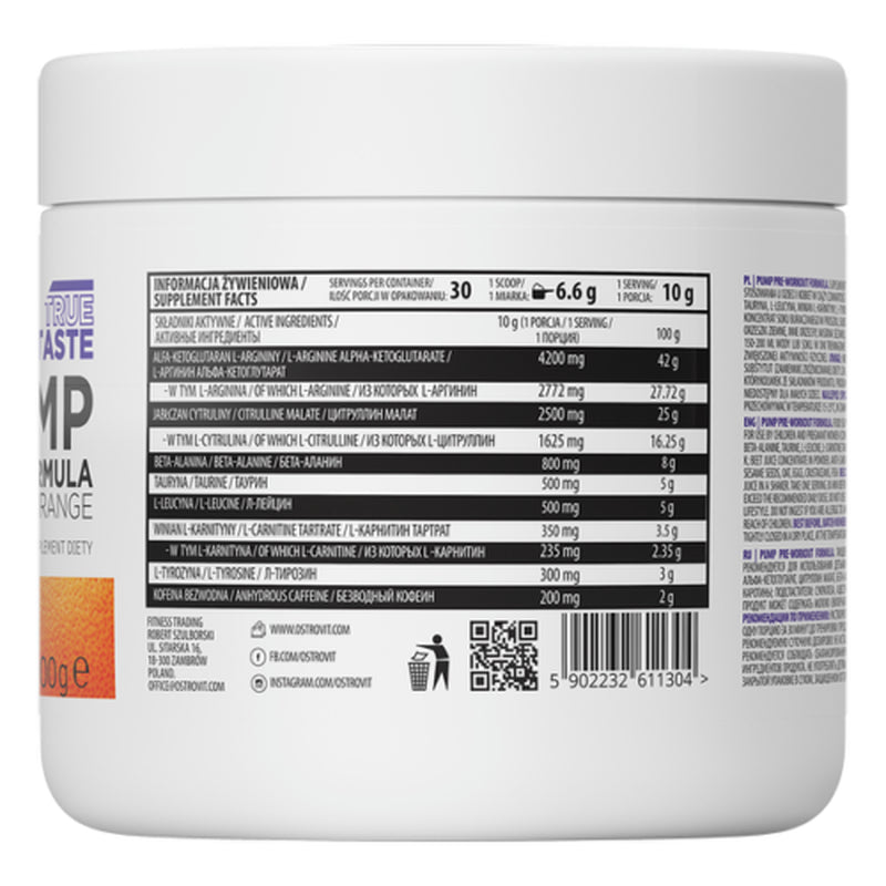 Ostrovit PUMP Pre-Workout Formula 300 G Orange, Nitric Oxide