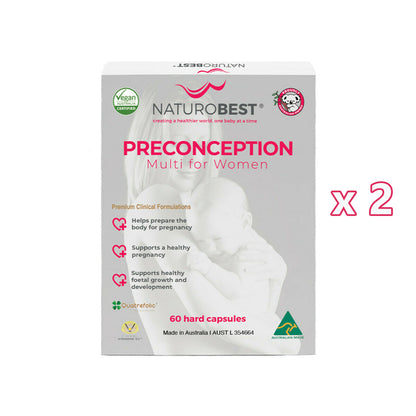 2 X Naturobest Preconception Multi for Women 60 Capsules Total 120 Caps